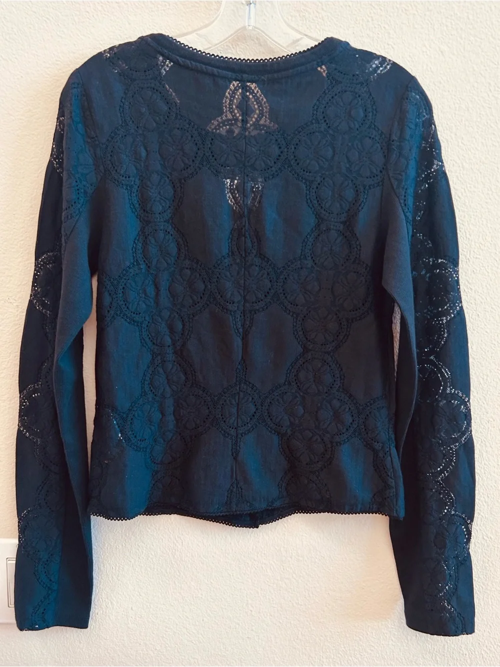 Free People NWT Jae Lace Top Medium Black Long Sleeves Button Front Knit